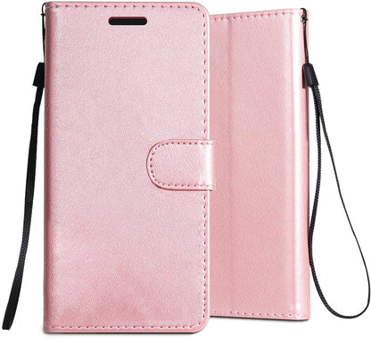 For Motorola Edge+ 2022 /Edge Plus Wallet PU Leather Pouch with Credit Card Slots ID Money Pocket, Stand & Strap Flip Rose Gold Phone Case Cover