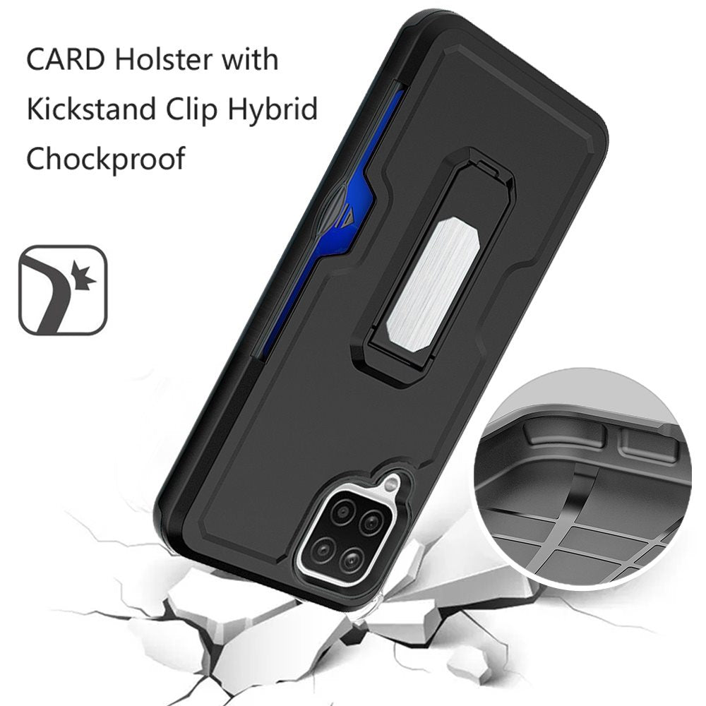 For Samsung Galaxy A12 5G Armor Belt Clip with Credit Card Holder, Holster, Kickstand Protective Full Body Heavy Duty Hybrid  Phone Case Cover