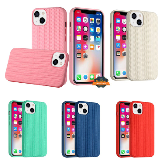 For Apple iPhone 13 (6.1") Ultra Thin Silicone Rubber Stripe Woven Design Pattern Hybrid TPU Gel Rugged Drop Protection  Phone Case Cover