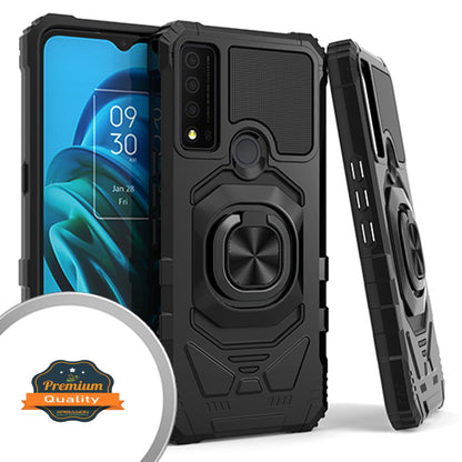 For T-Mobile Revvl 6 Pro 5G Armor Hybrid Stand Ring Hard TPU Rugged Full-Body [Military-Grade] Magnetic Car Ring Holder Black Phone Case Cover