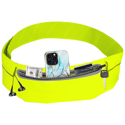 Universal Slim Atheletic Fabric Running Belt with Large Phone Pocket, Keys & Headset Holder Fanny Waist Pack for Hiking Running Fitness Glow in dark Universal Large Running Fanny Pack [Yellow]