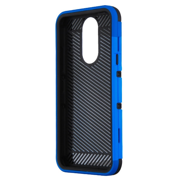 For LG K40 /Harmony 3 Hybrid Armor with Belt Clip Holster Kickstand Hard PC Shockproof &Tempered Glass Screen Protector Blue Phone Case Cover