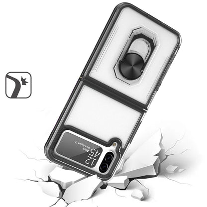 For Samsung Galaxy Z Flip 4 5G Clear Transparent Armor Defender Shockproof Hybrid with Ring Holder Kickstand  Phone Case Cover