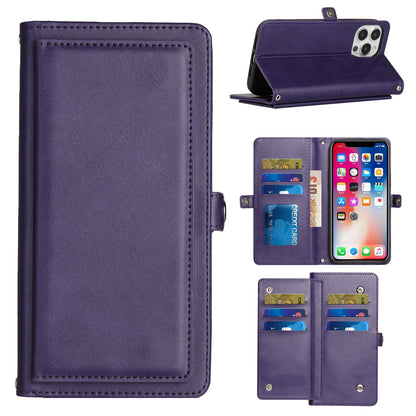 For Apple iPhone 11 (6.1") Ultra Luxury 9 ID Cash Credit Card Slots Holder Carrying Pouch Folio Flip PU Leather Kickstand  Phone Case Cover