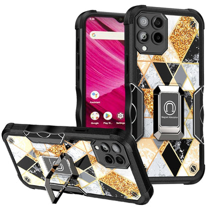 For T-Mobile Revvl 6 Pro 5G /Revvl 6 5G Marble IMD Design Hybrid with Magnetic Ring Stand Kickstand Heavy Duty  Phone Case Cover