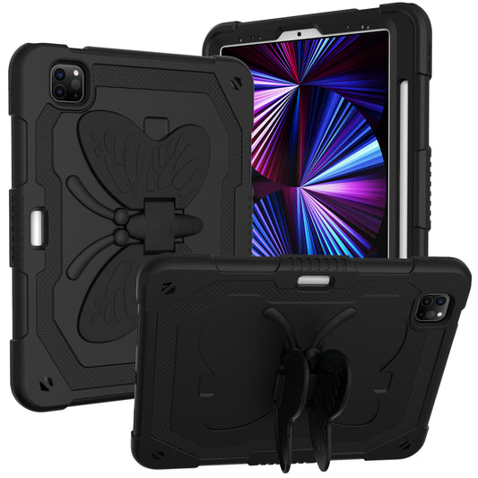 Case for Apple iPad Air 4 / iPad Air 5 / iPad Pro (11 inch) Butterfly Wings Kickstand 3in1 Tough Hybrid with Pencil Holder Heavy Duty Rugged Shockproof Full Protective Black Tablet Cover