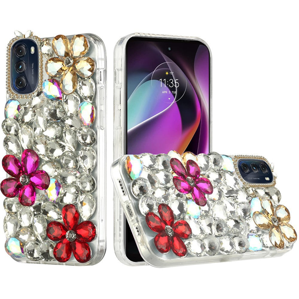 For Motorola Moto G 5G 2022 Bling Crystal 3D Full Diamonds Luxury Sparkle Transparent Rhinestone Hybrid Protective  Phone Case Cover