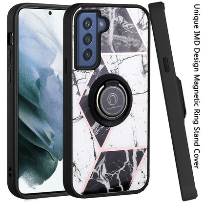 For Samsung Galaxy S22 Ultra Unique Marble Design with Magnetic Ring Kickstand Holder Hybrid TPU Hard Shockproof  Phone Case Cover