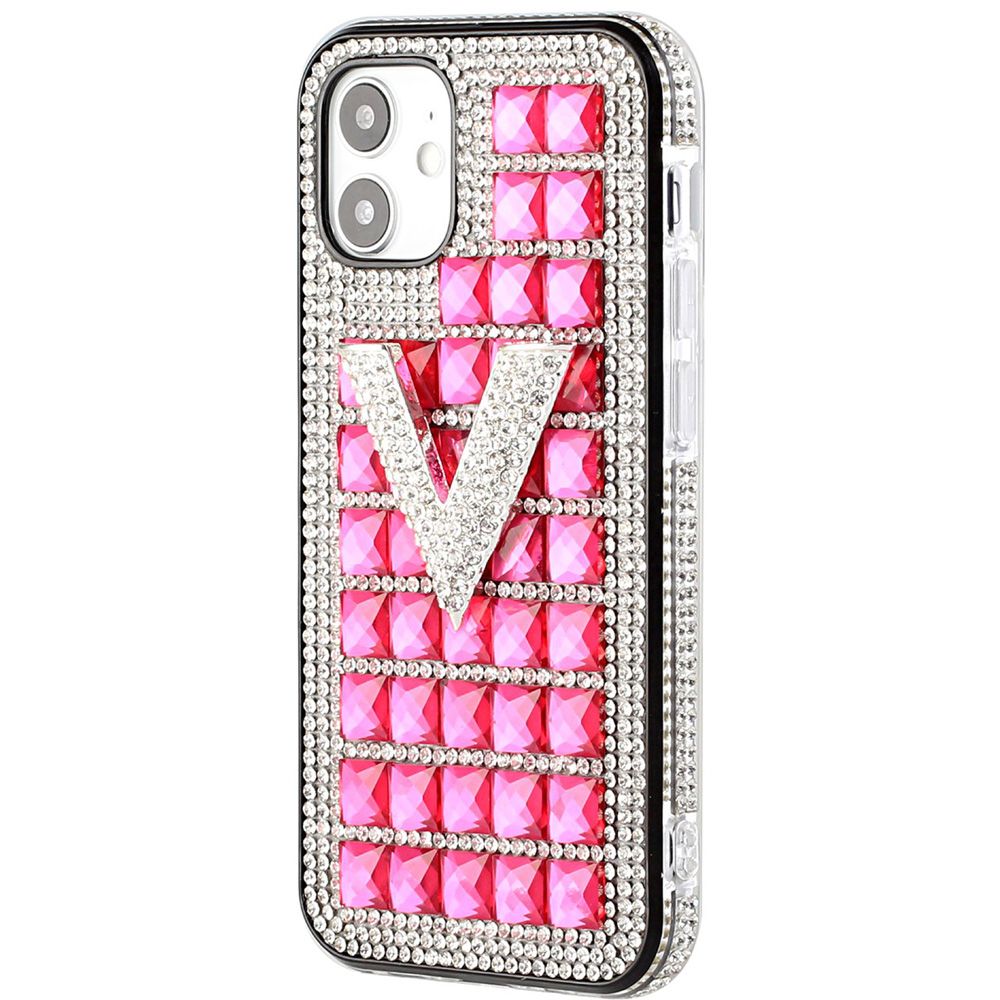 For Apple iPhone 12 Pro Max (6.7") Fashion Luxury 3D Bling Diamonds Rhinestone Jeweled Ornament Shiny Crystal Hybrid Hard  Phone Case Cover