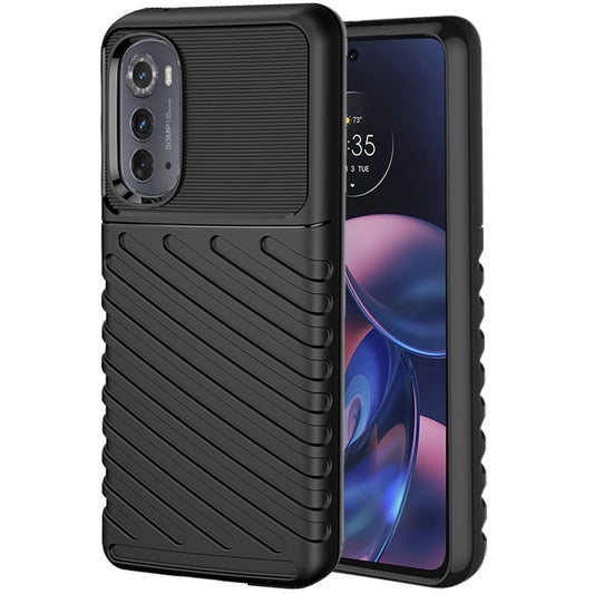 For Motorola Moto Edge (2022) Rugged Hybrid Hard Silicone Gel TPU Bumper Texture Shockproof Anti Slip Protective Stylish Black Phone Case Cover