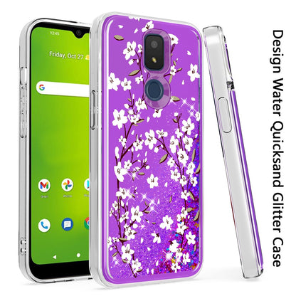 For Apple iPhone 11 (6.1") Floral Design Quicksand Water Flowing Liquid Floating Sparkle Glitter Bling Hybrid  Phone Case Cover