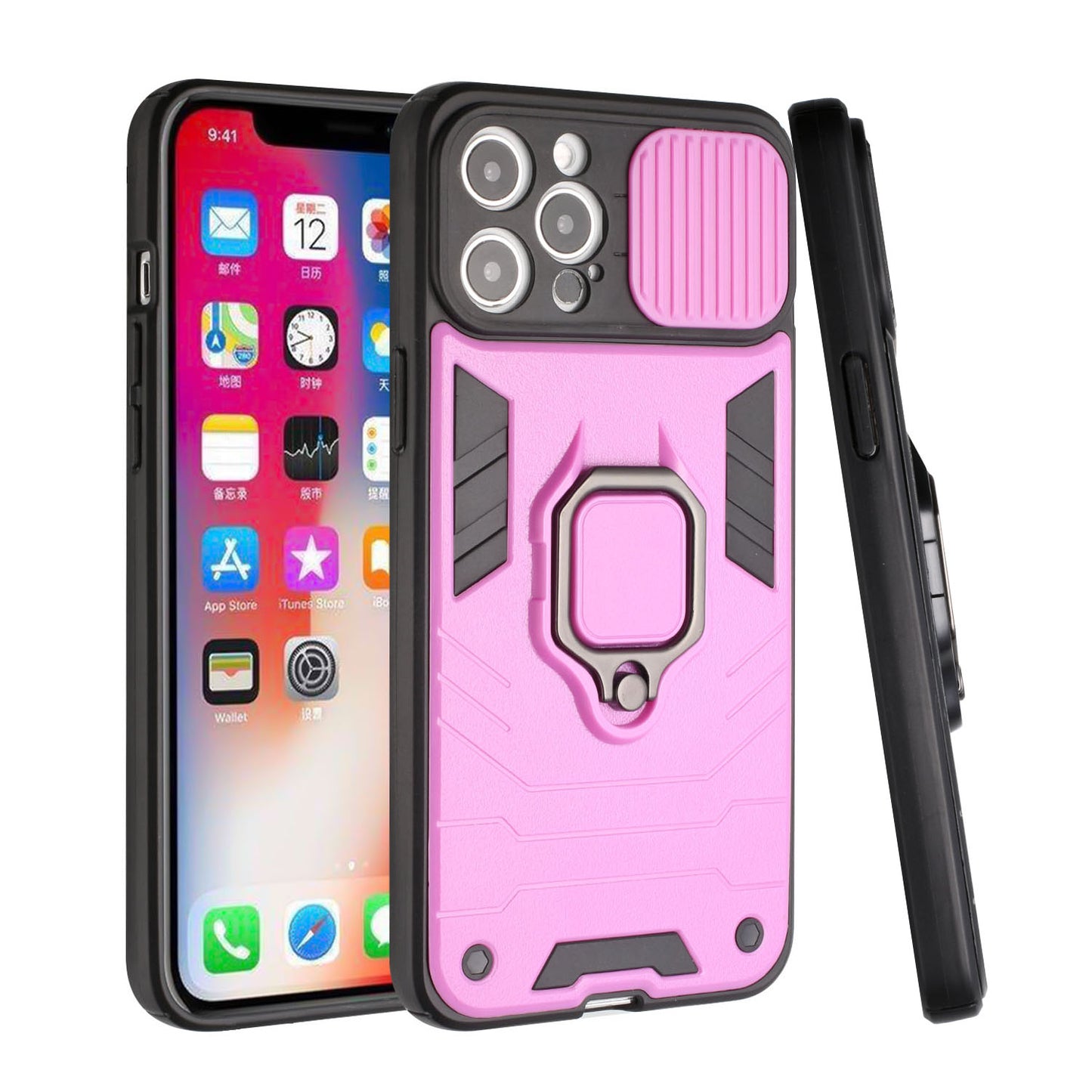 For Apple iPhone 12 /12 Pro (6.1") Kickstand Hybrid with Camera Protector, Built-in 360° Rotate Ring Stand & TPU Bumper  Phone Case Cover