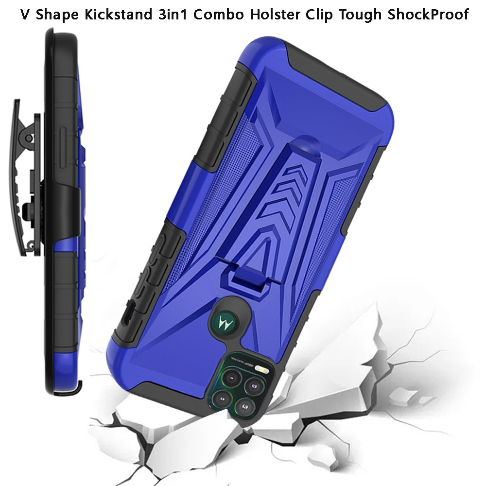 For OnePlus Nord N20 5G 3 in 1 Rugged Swivel Belt Clip Holster Heavy Duty Hybrid Armor Rubber TPU with Kickstand Stand Blue Phone Case Cover