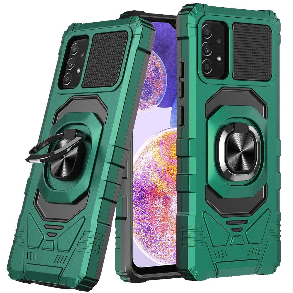 For Samsung Galaxy A23 5G Hybrid Dual Layer with Rotate Magnetic Ring Stand Holder Kickstand, Rugged PC Shockproof Green Phone Case Cover