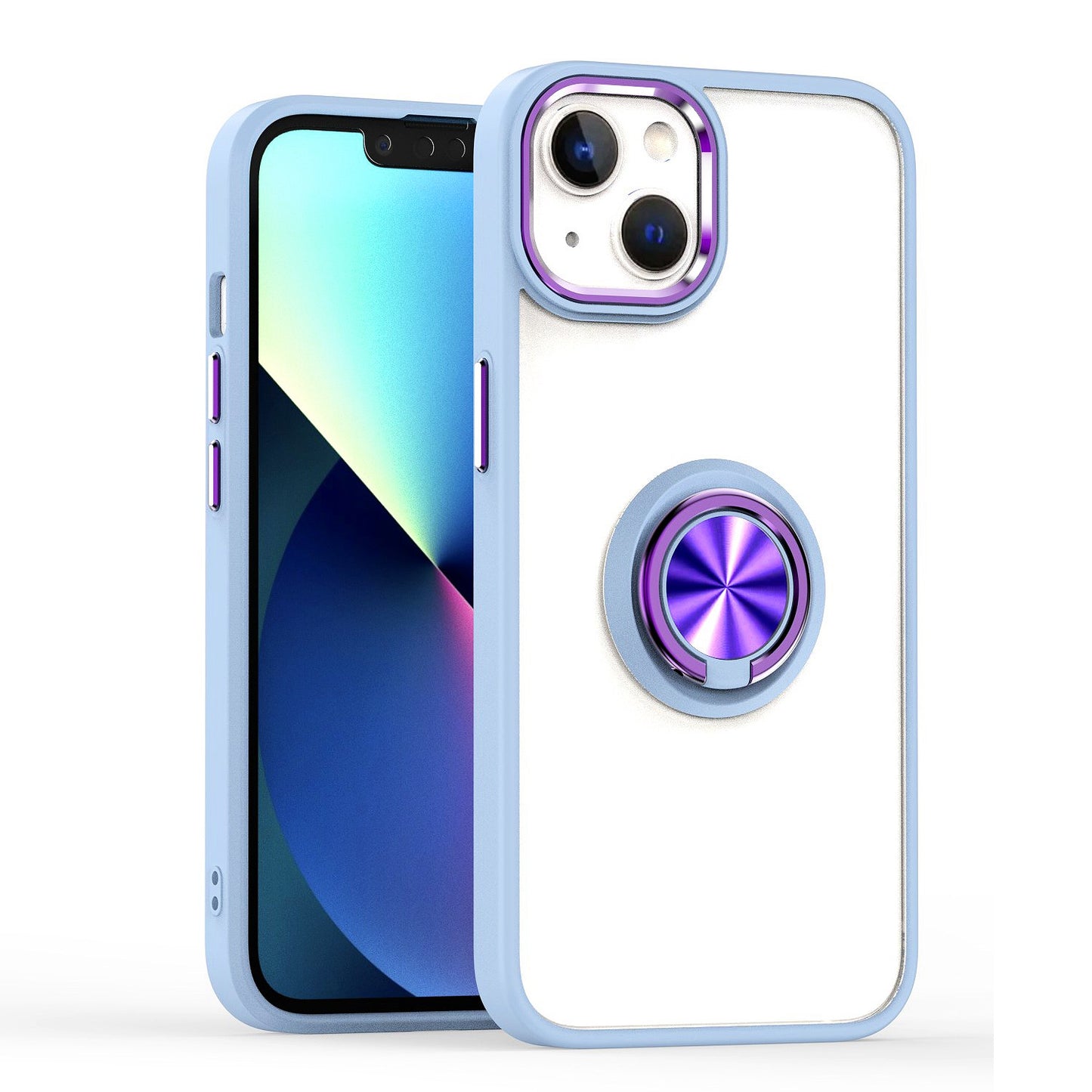 For Apple iPhone 11 (6.1") Slim Transparent Shockproof Hybrid Chromed with Magnetic Ring Stand Holder  Phone Case Cover