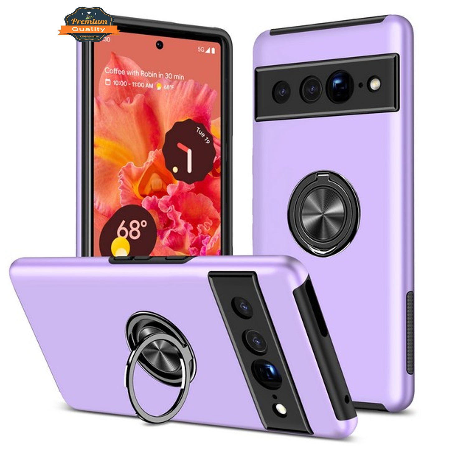 For Google Pixel 7 Hybrid Military Grade with Flat Metal Ring Stand 360° Rotation Kickstand Hard PC Back + TPU Slim Fit  Phone Case Cover