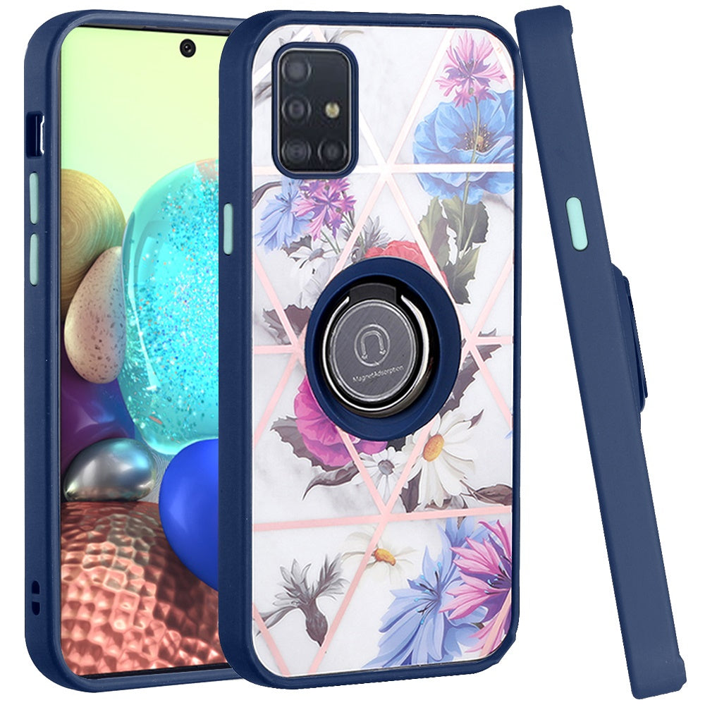 For Samsung Galaxy A71 5G Unique Marble Design with Magnetic Ring Kickstand Holder Hybrid TPU Hard Shockproof Armor  Phone Case Cover