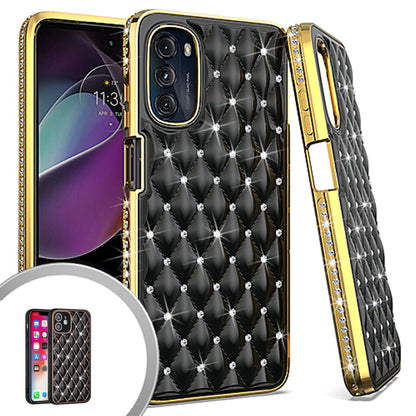 For Motorola Moto G 5G 2022 Diamonds Fashion Bling Rhinestone Glitter Luxury Plating Hybrid TPU Sturdy Hard PC TPU Back  Phone Case Cover