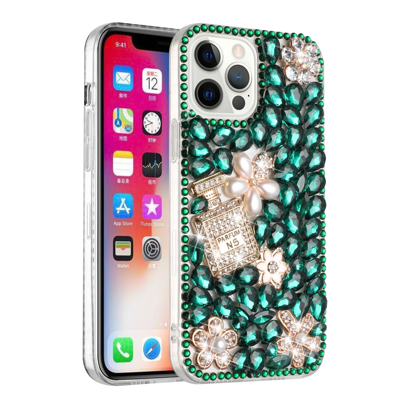 For Apple iPhone 13 (6.1") Bling Clear Crystal 3D Full Diamonds Luxury Sparkle Rhinestone Hybrid Protective  Phone Case Cover