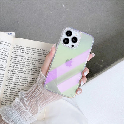 For Apple iPhone 13 Pro Max (6.7") Holographic Color Changing Transparent Clear Iridescent Design Acrylic Gummy Hybrid Rainbow Iridescent Phone Case Cover