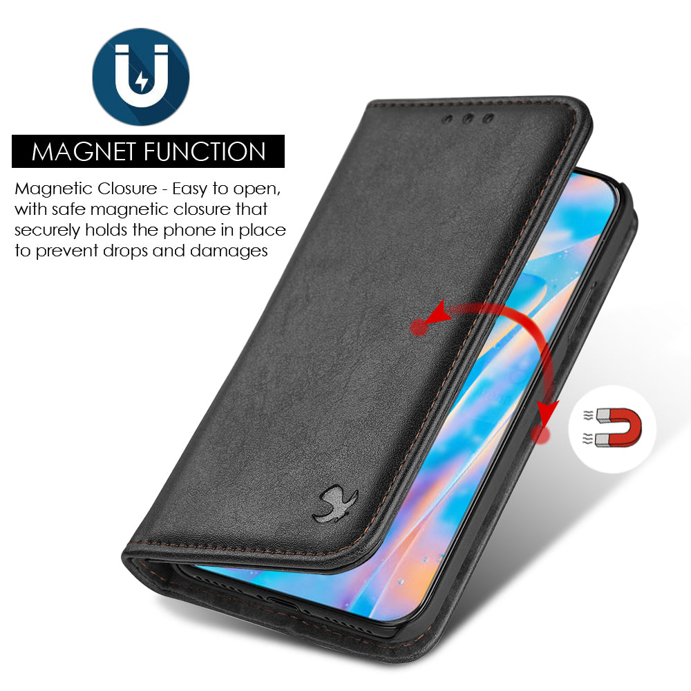 For Samsung Galaxy A22 5G Luxury PU Leather Wallet Pouch Magnetic Detachable with Credit Card Slots Removable Flip Cover Black Phone Case Cover