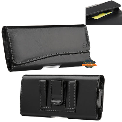 For Nokia C200 Universal Horizontal Leather Case Belt Clip Holster with Clip Loops Cell Phone Carrying Pouch [Magnetic Closure] [Black]