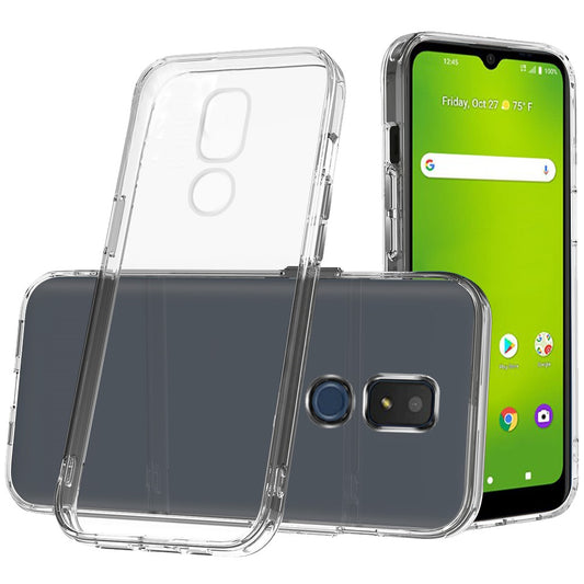 For Cricket Icon 3 Hybrid HD Crystal Clear Hard PC Back Gummy TPU Frame Bumper Slim Thin Fit 2.0mm with Chromed Buttons Transparent Phone Case Cover