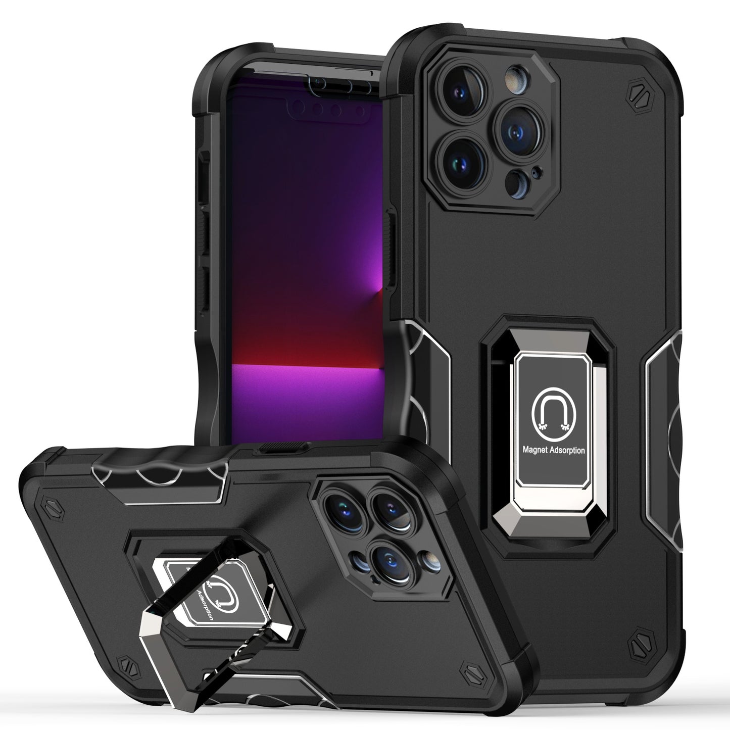 For TCL ION Z Hybrid Armor Cases with Magnetic Ring Holder Stand Kickstand Heavy Duty Rugged Drop Silicone Shockproof  Phone Case Cover