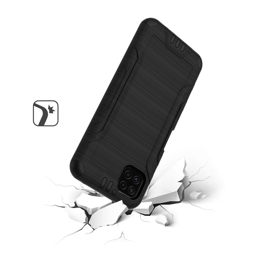 For Boost Mobile Celero 5G Hybrid Dual Layer Slim Defender Armor Tuff Metallic Brush Texture Finishing Shockproof Hard TPU Rubber  Phone Case Cover