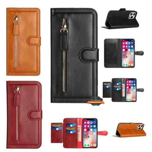 For Motorola Edge+ /Edge Plus 2022 Multi Credit Card Holder Zipper Storage Leather Wallet Pockets Double Flap Pouch Flip  Phone Case Cover