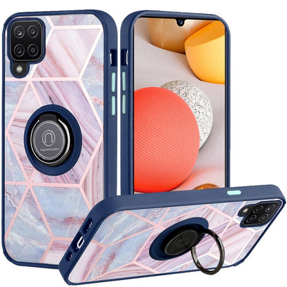 For Samsung Galaxy A42 5G Unique Marble Design with Magnetic Ring Kickstand Holder Hybrid TPU Hard PC Shockproof Armor  Phone Case Cover