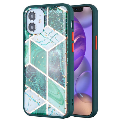 For Apple iPhone 12 Mini (5.4) Marble Stylish Design Hybrid Rubber TPU Hard PC Shockproof Armor Rugged Slim Green Marbling Phone Case Cover