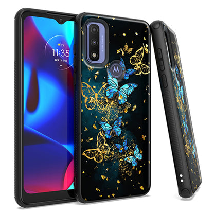 For Motorola Moto G 5G 2022 Marble Fashion Stone Stylish Flake Glitter Bling Hybrid Ultra Slim Glossy TPU Rubber Hard PC Butterfly Phone Case Cover