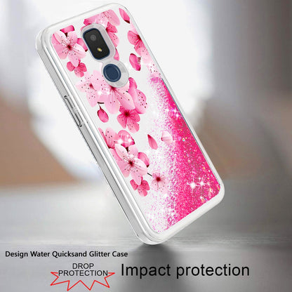 For Motorola Moto G Power 2022 Floral Design Quicksand Water Flowing Liquid Floating Sparkle Glitter Bling Flower Fashion Hybrid Hard  Phone Case Cover