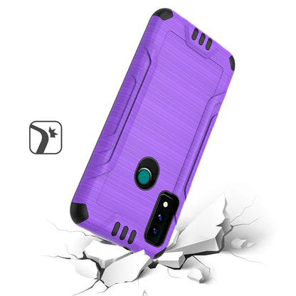 For AT&T Maestro 3 Hybrid Dual Layer Slim Defender Armor Tuff Metallic Brush Texture Shockproof Hard PC + TPU Rubber  Phone Case Cover