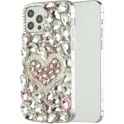 For Motorola Edge+ 2022 /Edge Plus Bling Clear Crystal 3D Full Diamonds Luxury Sparkle Rhinestone Hybrid Protective Pink Pearl Heart Phone Case Cover