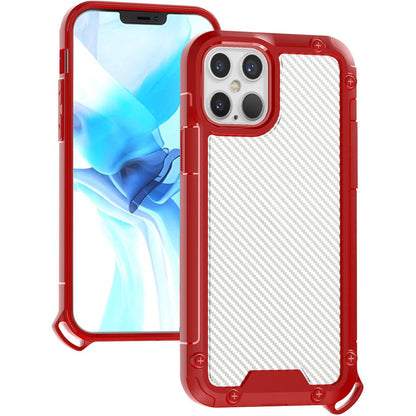 For Apple iPhone 13 Pro (6.1") Clear Matte Carbon Fiber Design Heavy Duty Shockproof Hybrid Armor Military Grade Drop Protection  Phone Case Cover