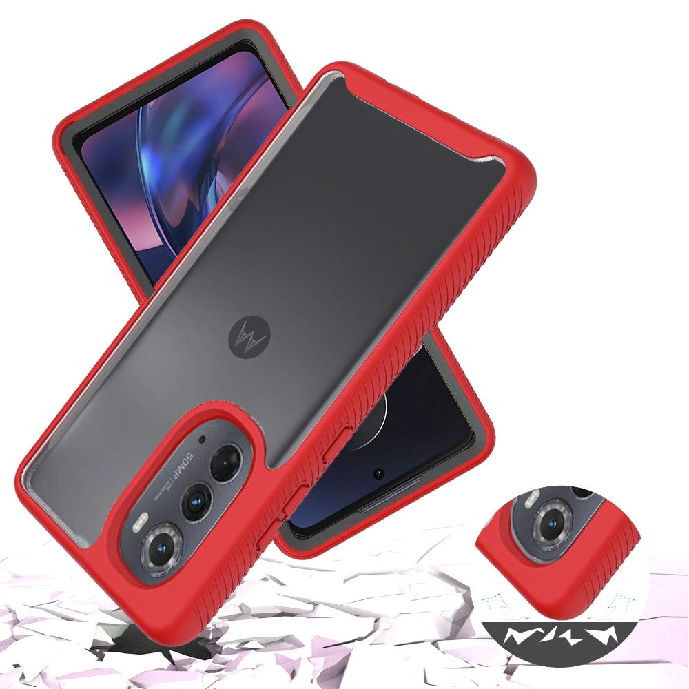 For OnePlus 10T 5G Clear Dual Layer Tuff Rugged Bumper Frame Heavy Duty Hybrid Shockproof Rubber Full Body Defender Red Phone Case Cover