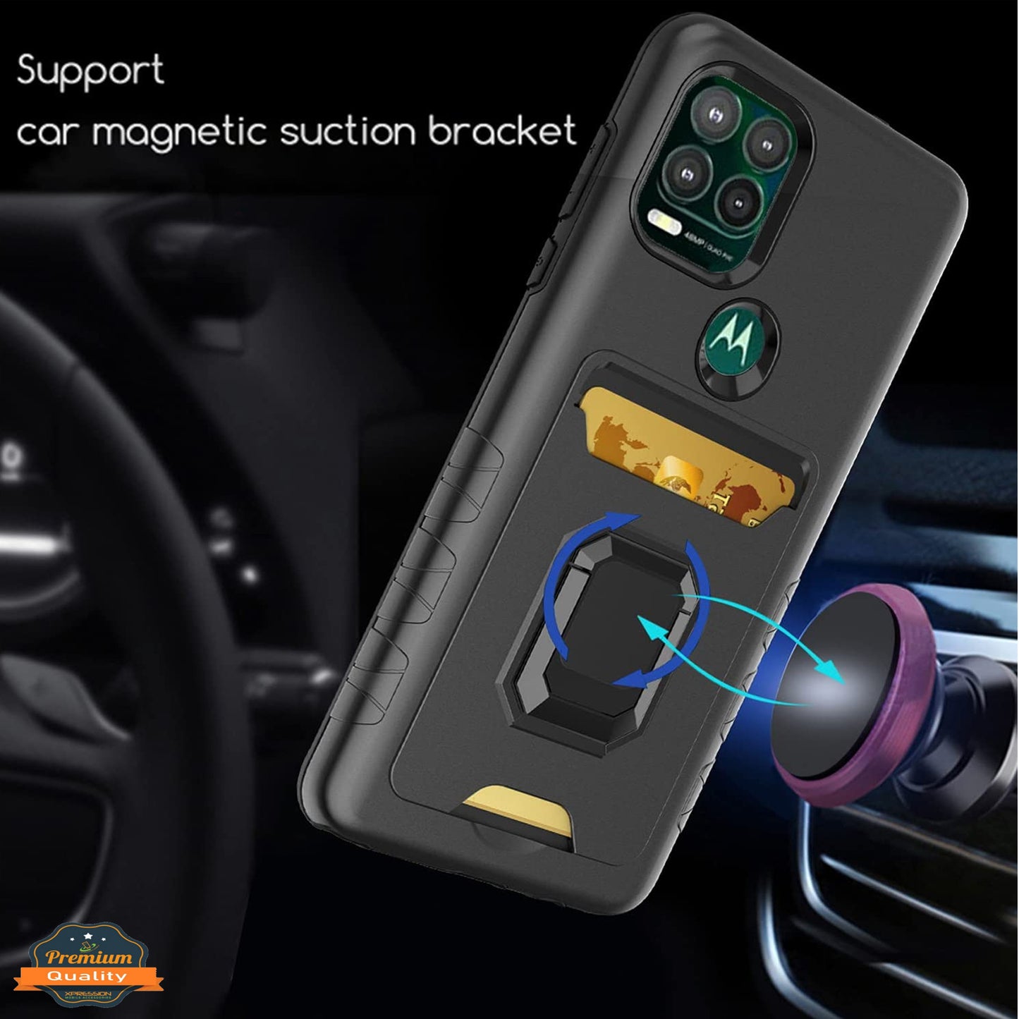 For Motorola Moto G Pure / Moto G Power 2022 Wallet Credit Card Slot Holder Ring Kickstand Heavy Duty Shockproof Hybrid  Phone Case Cover