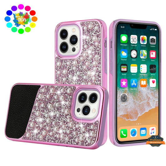 For Apple iPhone 11 (6.1") Bling Pearl Diamonds Design Glitter Hybrid Thick Hard TPU Shiny Protective Rubber Frame  Phone Case Cover