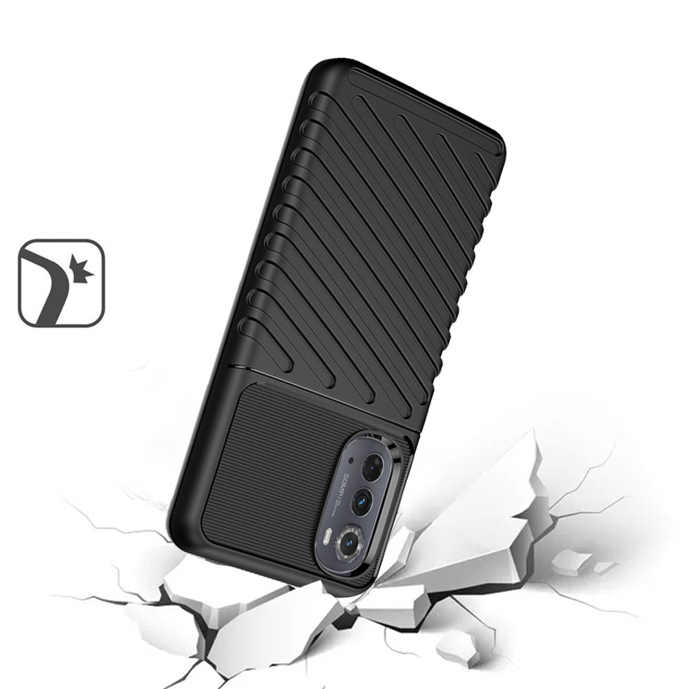 For Motorola Moto Edge (2022) Rugged Hybrid Hard Silicone Gel TPU Bumper Texture Shockproof Anti Slip Protective Stylish Black Phone Case Cover