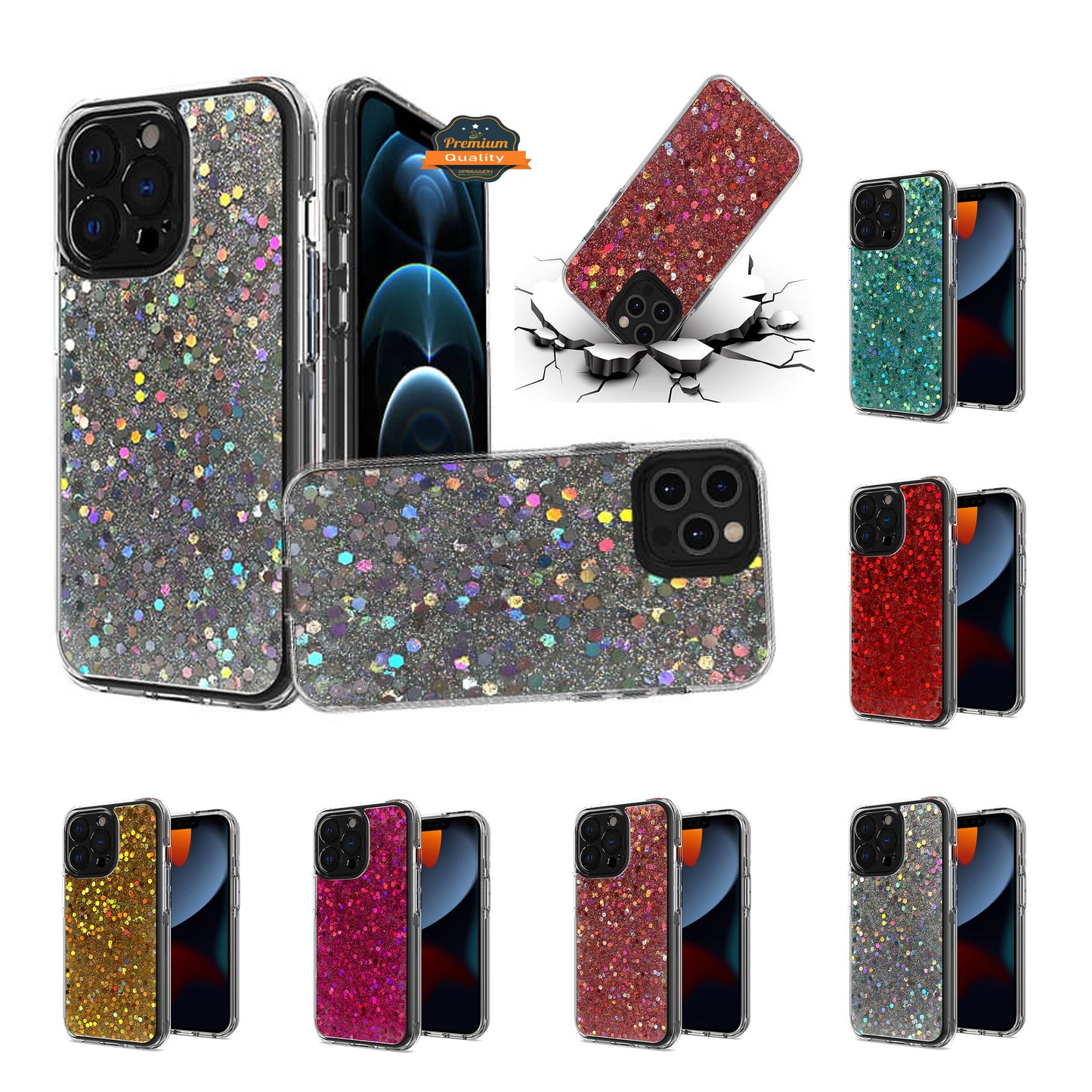 For TCL Revvl V Plus 5G (T-Mobile) Glitter Colorful Bling Sparkle Full Epoxy Glittering Shining Shockproof Soft Silicone TPU Hard PC  Phone Case Cover