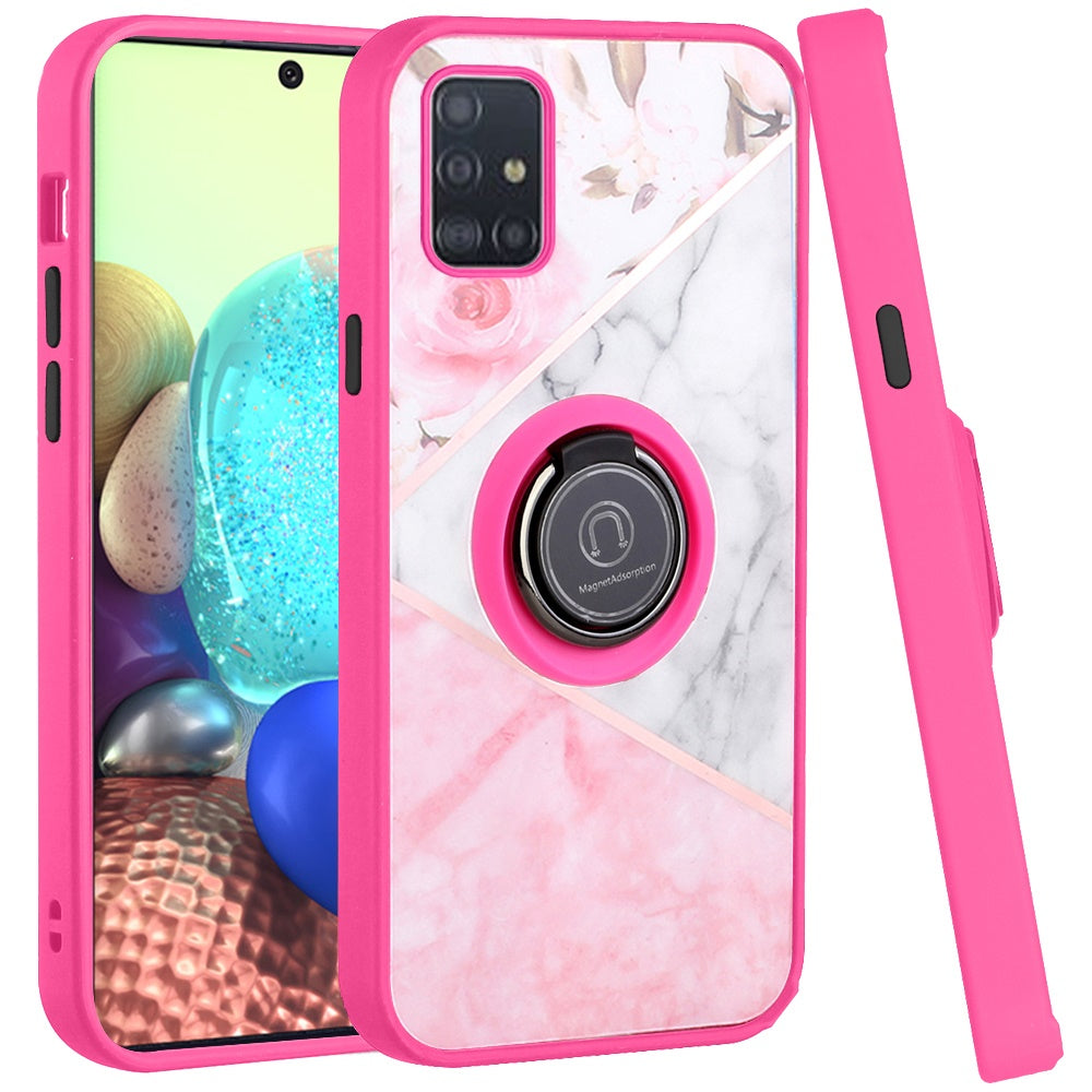 For Samsung Galaxy A71 5G Unique Marble Design with Magnetic Ring Kickstand Holder Hybrid TPU Hard Shockproof Armor  Phone Case Cover