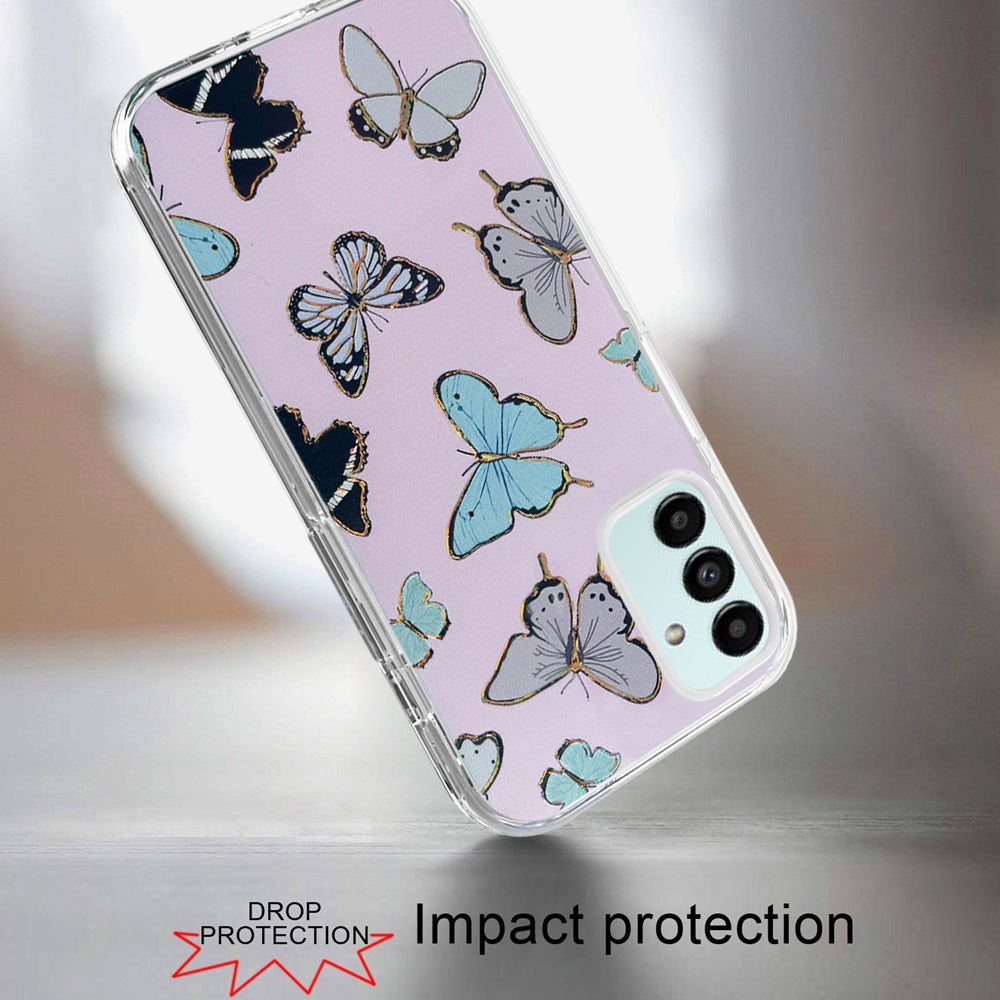 For Samsung Galaxy A13 5G Stylish Gold Layer Printing Design Hybrid Rubber TPU Hard PC Shockproof Armor Rugged Slim Butterflies Phone Case Cover