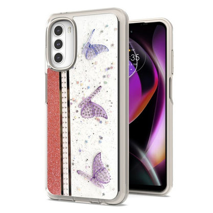 For Motorola Moto G 5G 2022 Butterflies Design Bling Glitter Shockproof Hybrid Soft TPU Frame and Hard PC Back Slim  Phone Case Cover