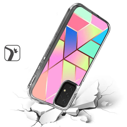 For Cricket Dream 5G Fashion IMD Design Plastic Hard Back Shock-Absorption PC with Rubber Soft TPU Bumper Protective Blue Green Phone Case Cover