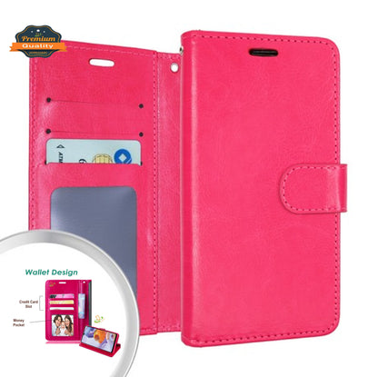 For TCL REVVL V Plus 5G Luxury Leather Wallet Case with Credit Card Holder Storage Lanyard Kickstand & Magnetic Flip Hot Pink Phone Case Cover