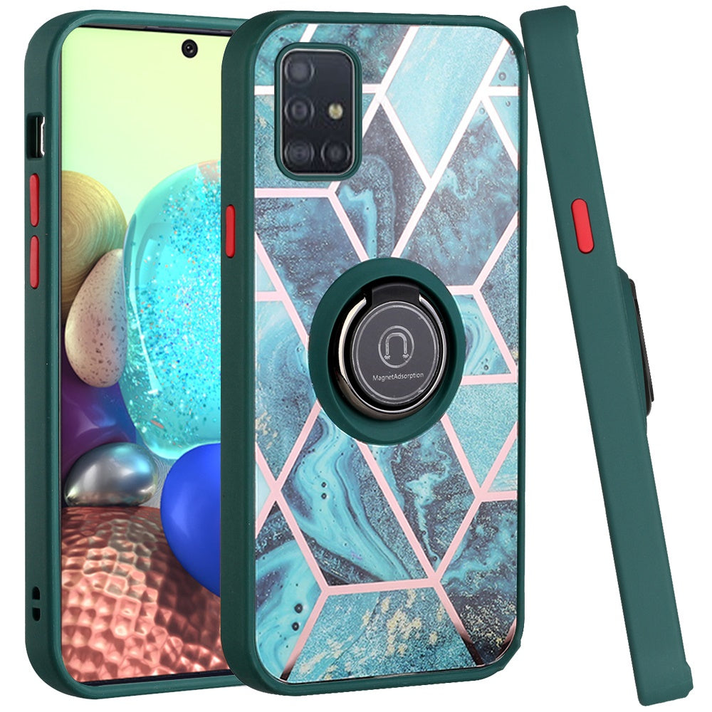 For Samsung Galaxy A71 5G Unique Marble Design with Magnetic Ring Kickstand Holder Hybrid TPU Hard Shockproof Armor  Phone Case Cover