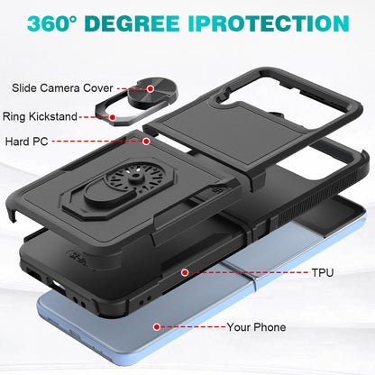 For Samsung Galaxy Z Flip 4 5G Hybrid Rugged Hard 3 Layer Protection Military Grade Heavy-Duty Armor with Ring Kickstand  Phone Case Cover