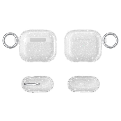 For Apple AirPods 3rd Generation (2021) Transparent Glitter Shimmer Bling Hybrid Silicone Rubber TPU Shockproof Skin with Keychain  Phone Case Cover